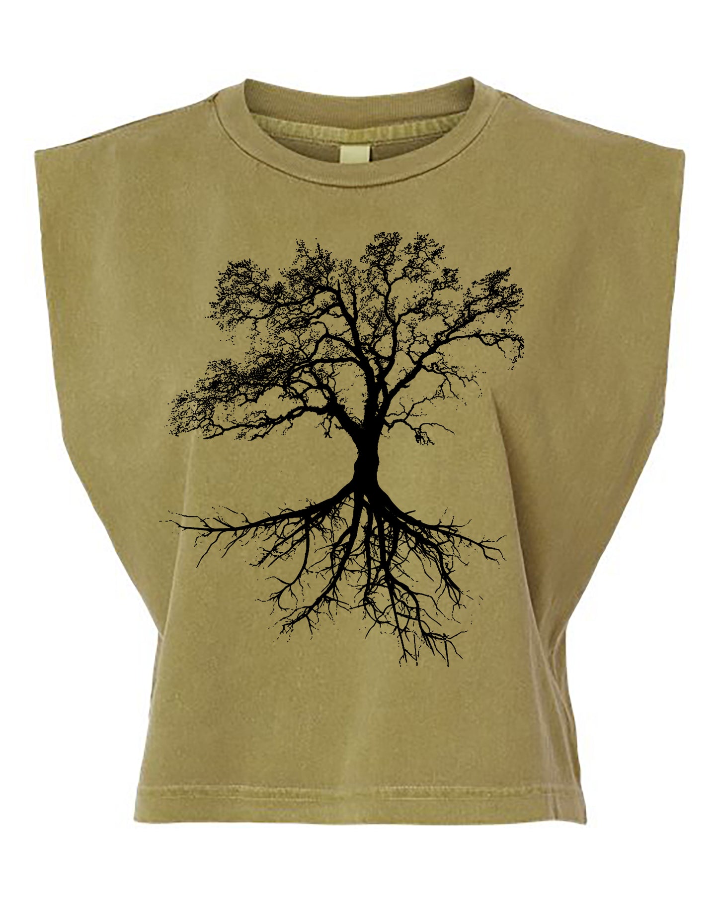 Black Tree Cropped Muscle Tank