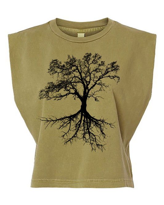 Black Tree Cropped Muscle Tank