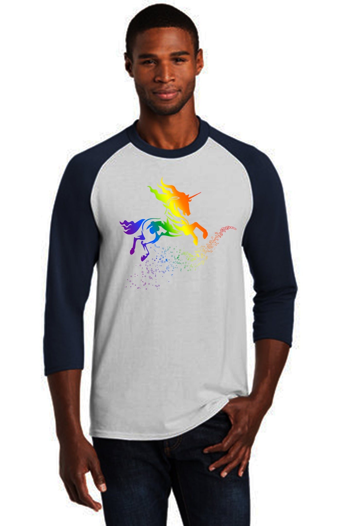 Rainbow Unicorn Raglan Baseball Tee