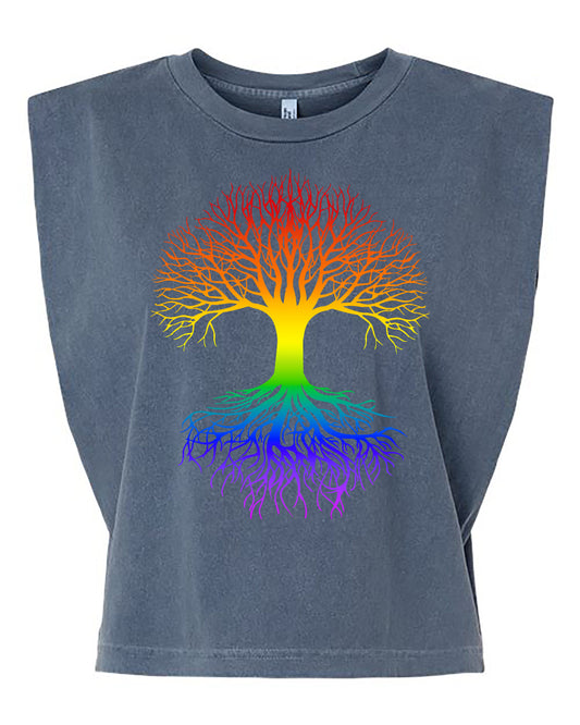 Rainbow Tree Cropped Muscle Tank
