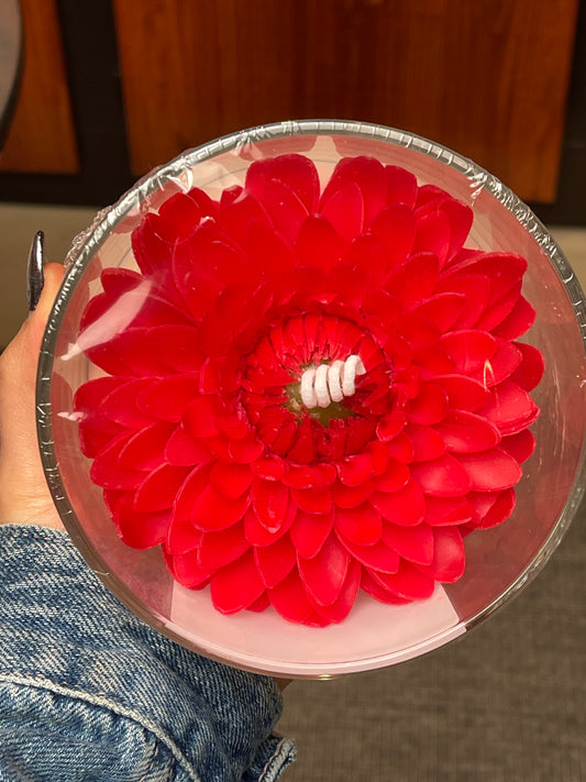 Dahlia Red Flower Candle (Glass Vase)