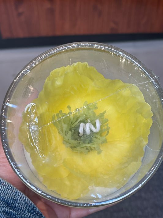 Poppy Yellow Flower Candle (Glass Vase)