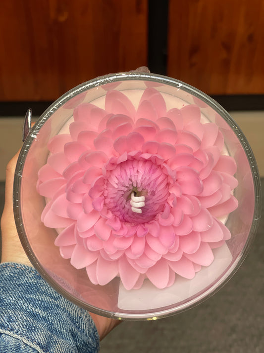 Dahlia Light Pink Flower Candle (Glass Vase)