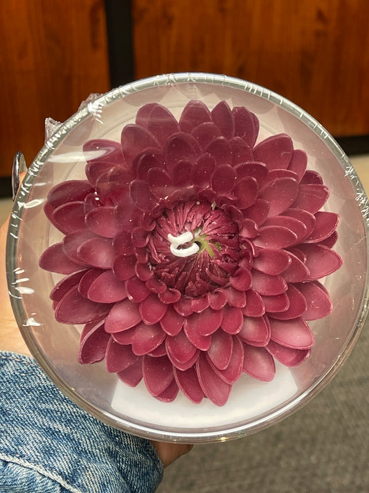Dahlia Burgundy Flower Candle (Glass Vase)