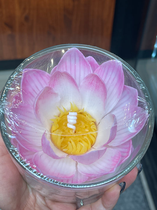 Lotus Light Pink Flower Candle (Glass Vase)