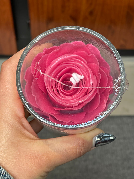 Rose Hot Pink Flower Candle (Glass Vase)